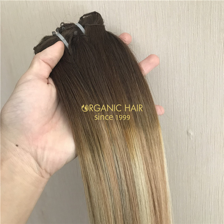 Human hand tied wefts hair extensions ombre color on sale X151
